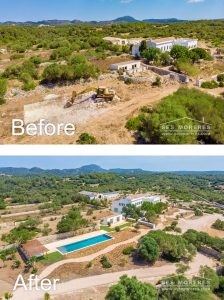 Fotografías Reales – Antes y Después de Nuestra Reforma Exterior, jardines y piscina. Antes y Después – Reforma Exclusiva por Ses Moreres.