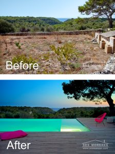 Infinity pool with sea views. Before and After – Exclusive Renovation by Ses Moreres.
