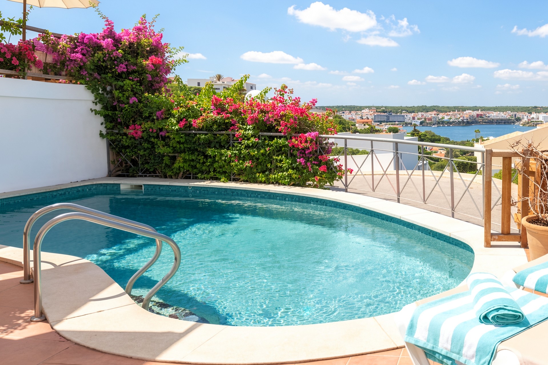 Villa with a pool and harbour views
